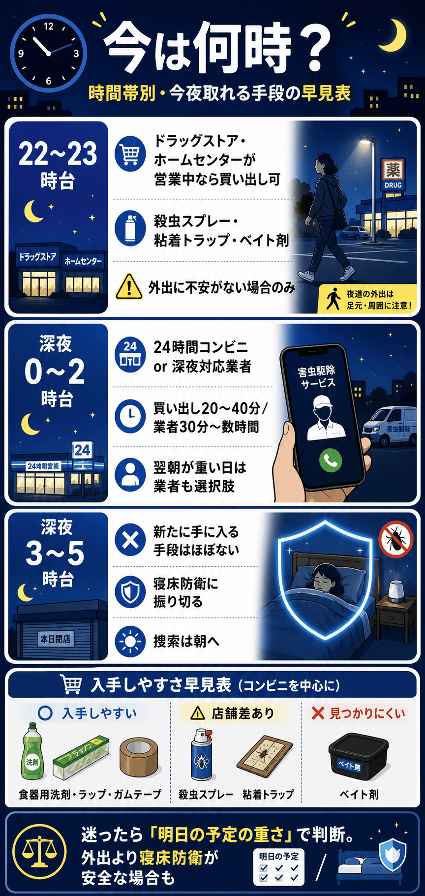 時間帯別に今夜取れる手段の早見表