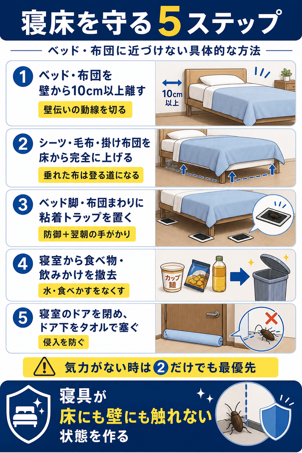 ベッド・布団にゴキブリを近づけない寝床防衛5ステップ