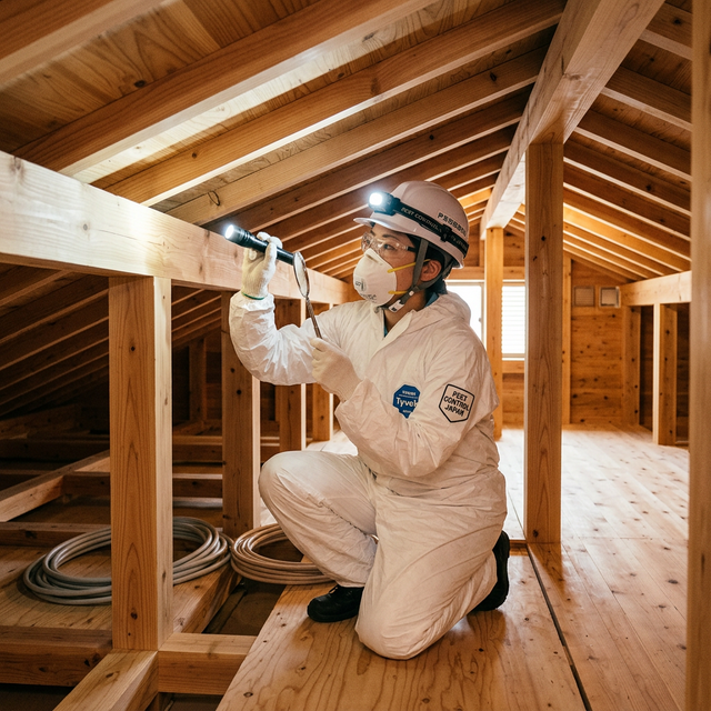 ハクビシン駆除の施工事例 - 屋根裏点検作業