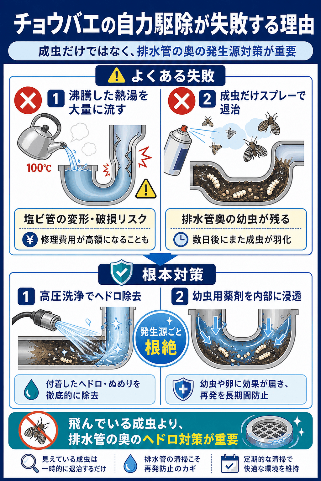 チョウバエの自力駆除が失敗する理由