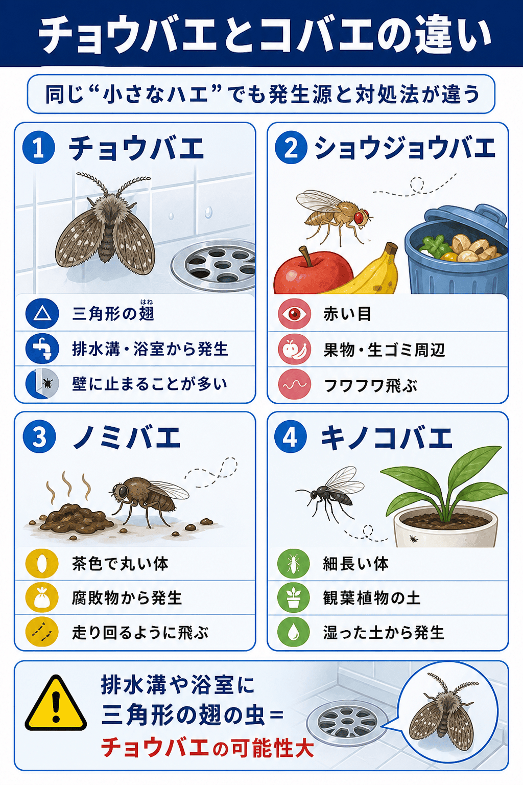 チョウバエとコバエの違い