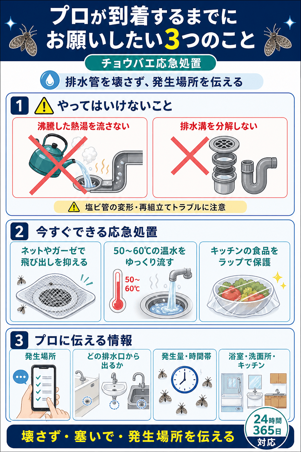 プロが到着するまでにお願いしたい3つのこと