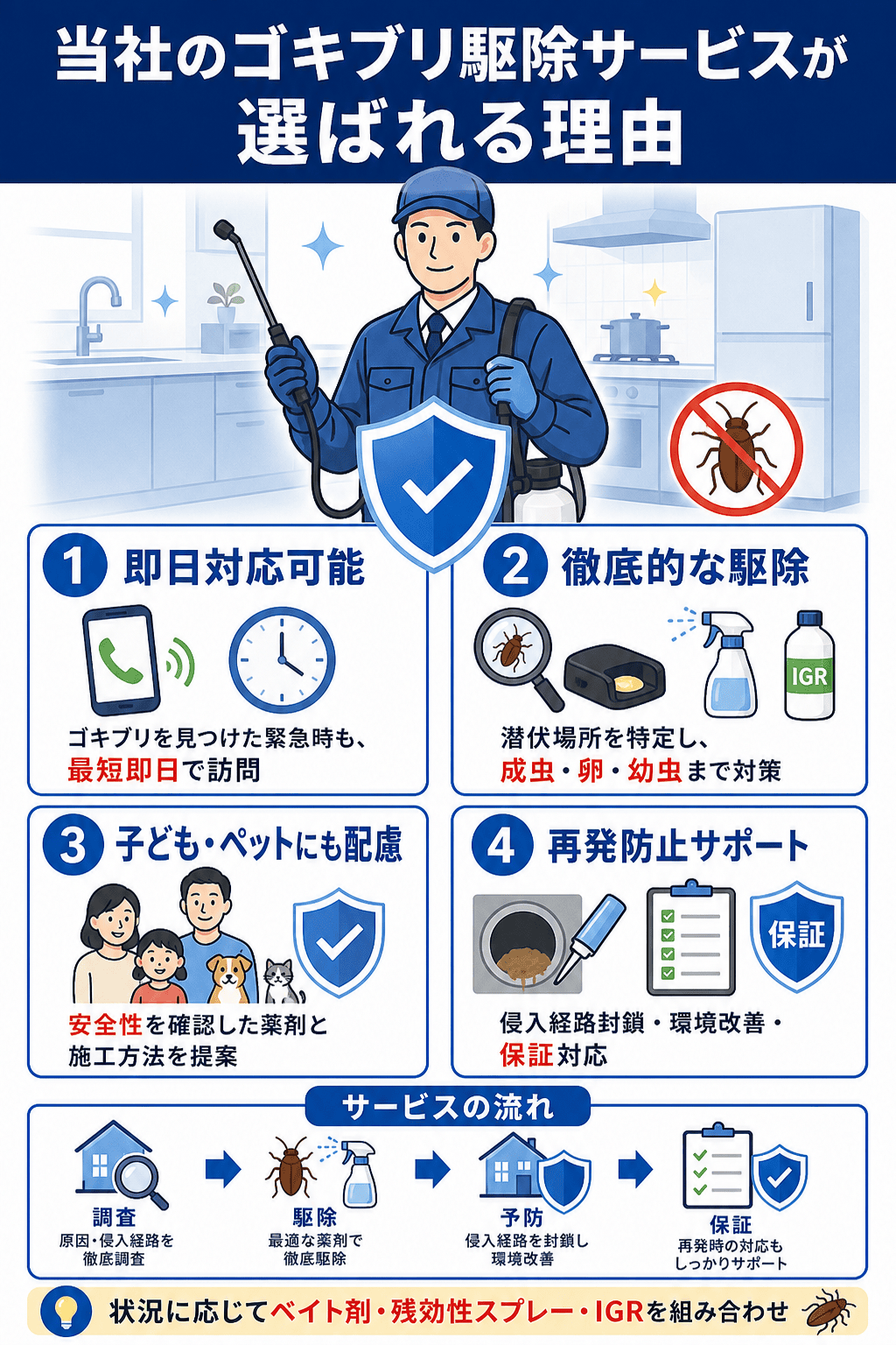 当社のゴキブリ駆除サービスが選ばれる理由
