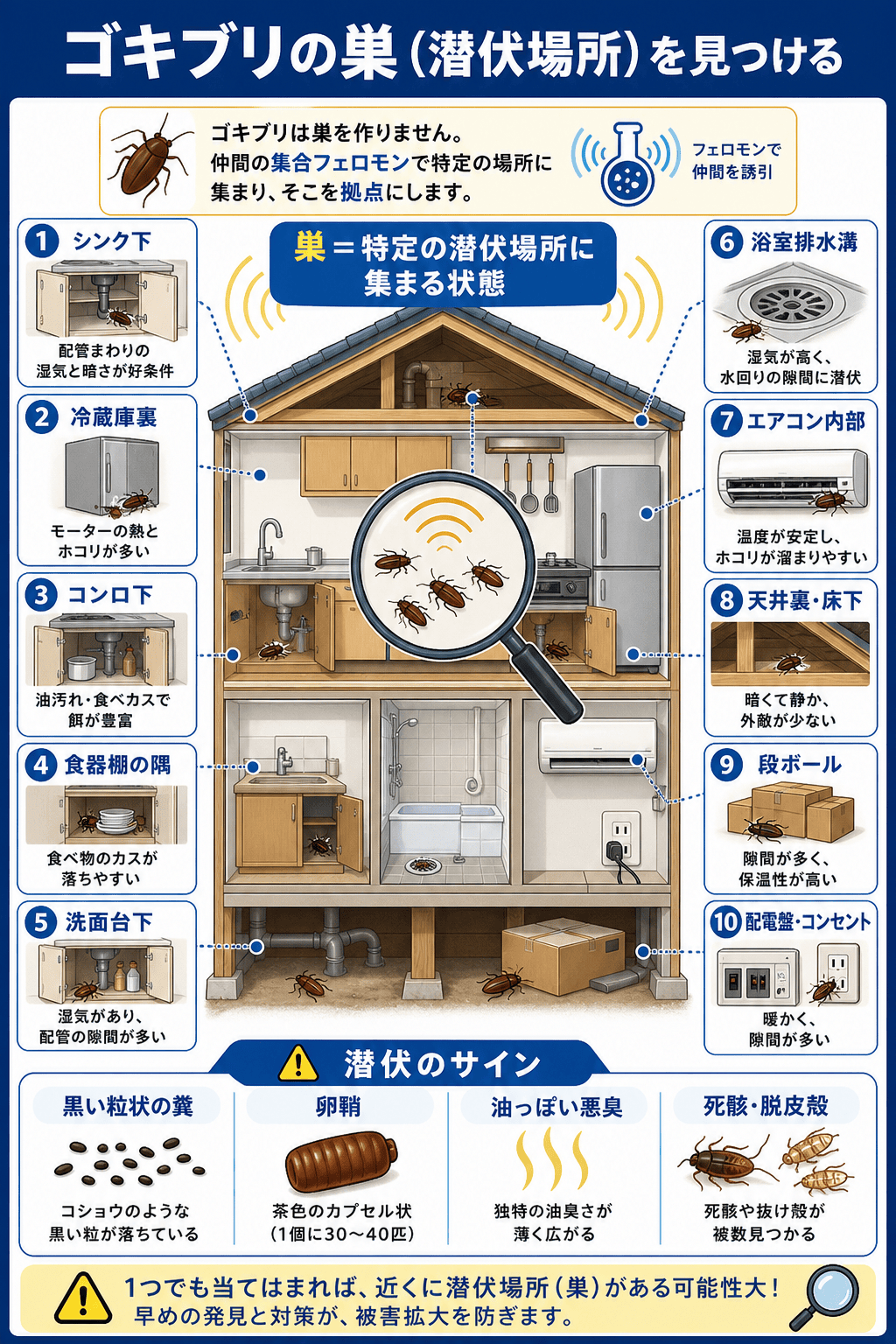 ゴキブリの巣・潜伏場所を見つける