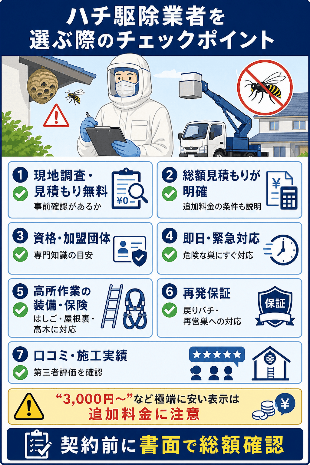 ハチ駆除業者を選ぶ際のチェックポイント