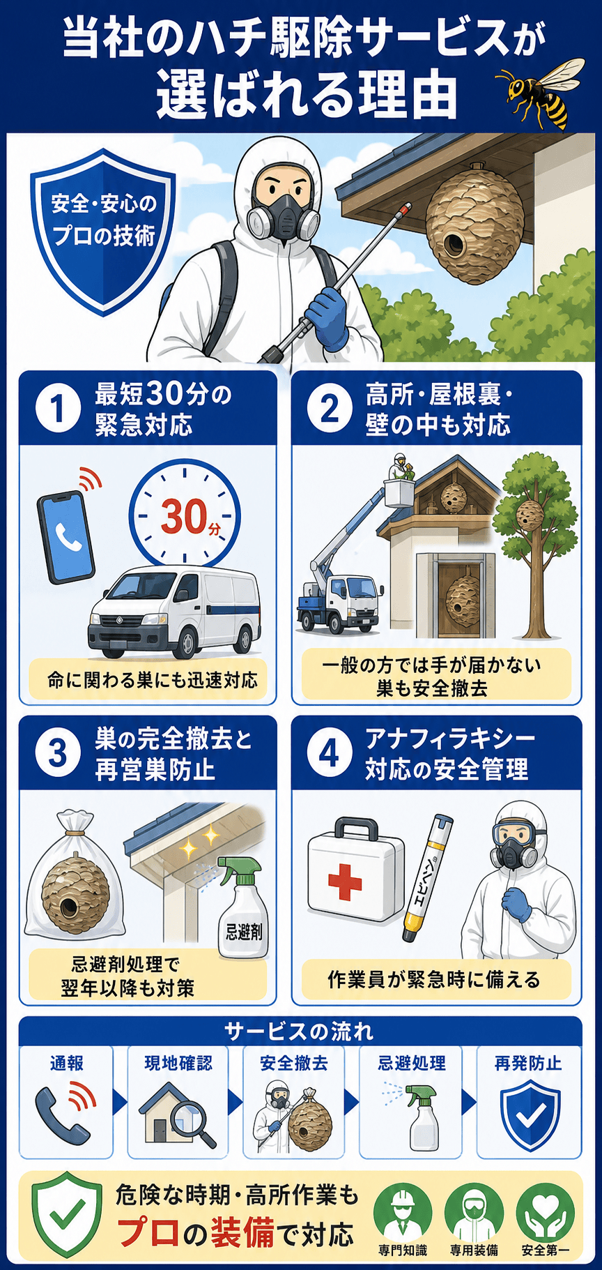 当社のハチ駆除サービスが選ばれる理由