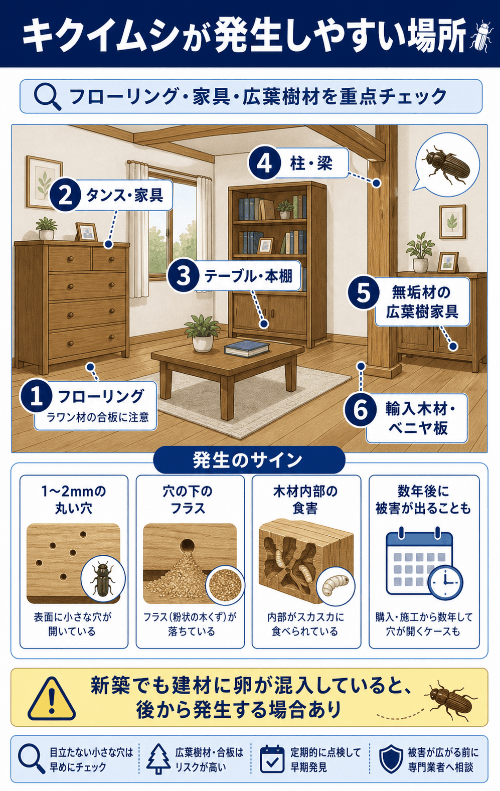 キクイムシが発生しやすい場所