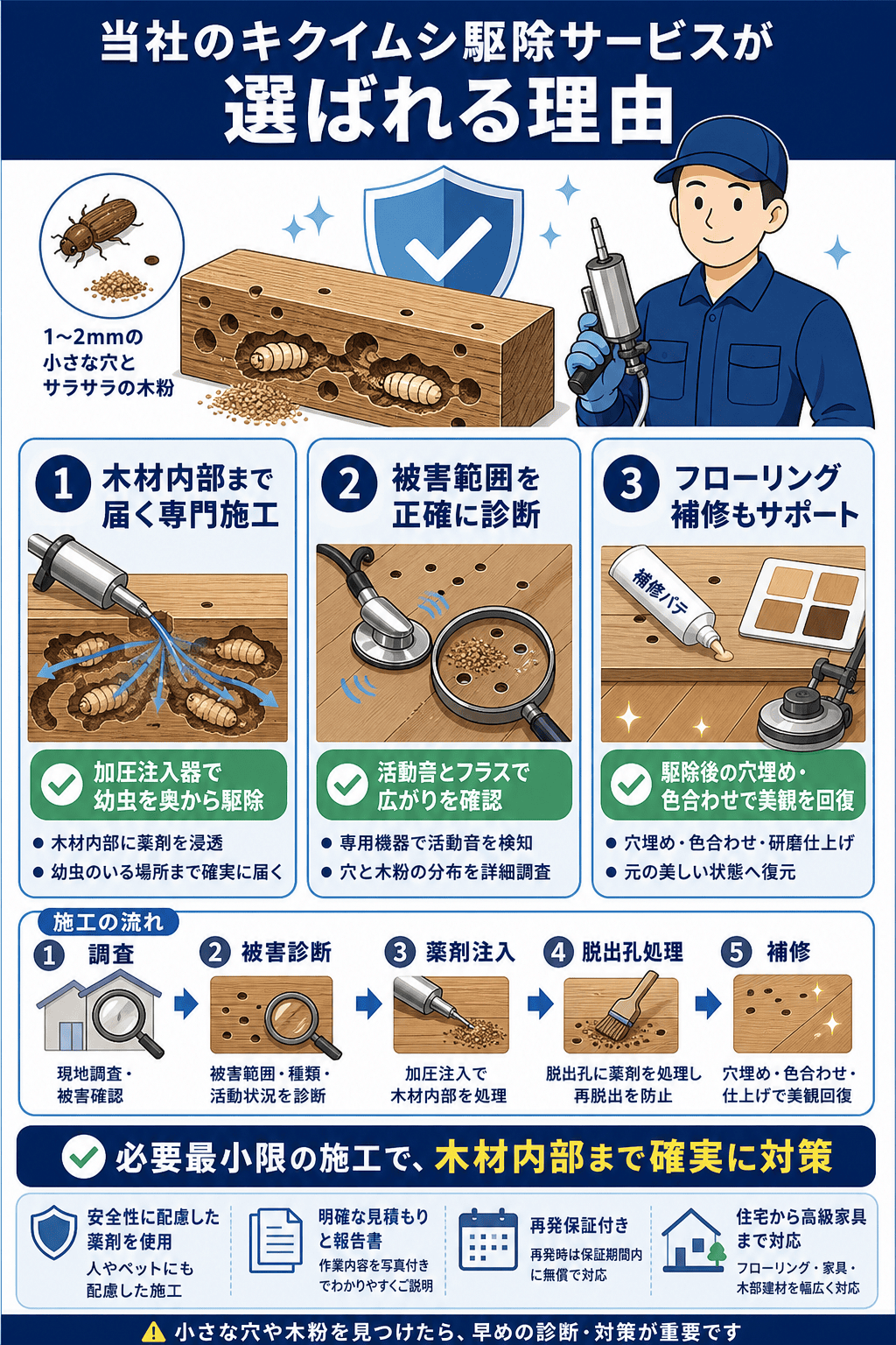当社のキクイムシ駆除サービスが選ばれる理由