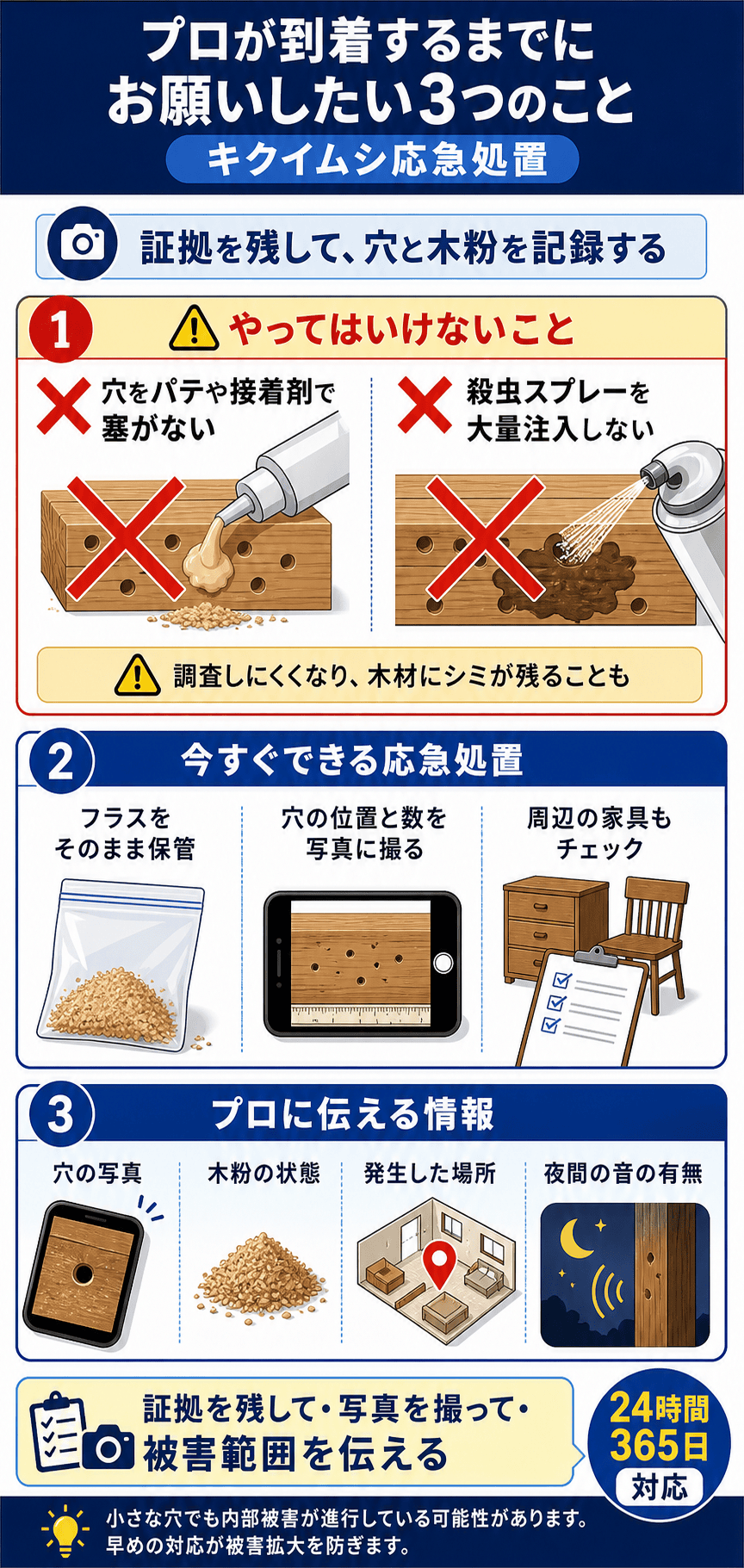プロが到着するまでにお願いしたい3つのこと