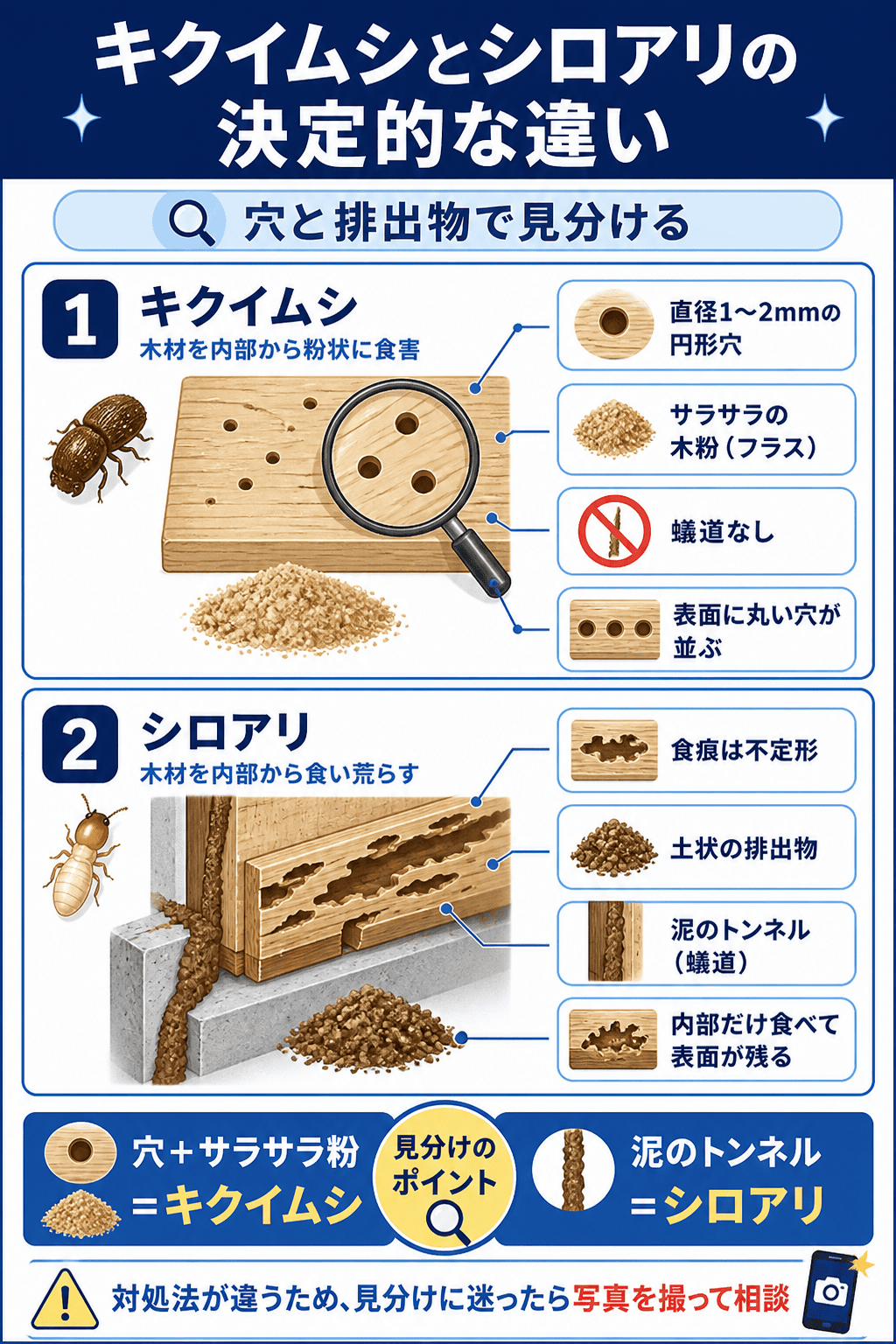 キクイムシとシロアリの決定的な違い