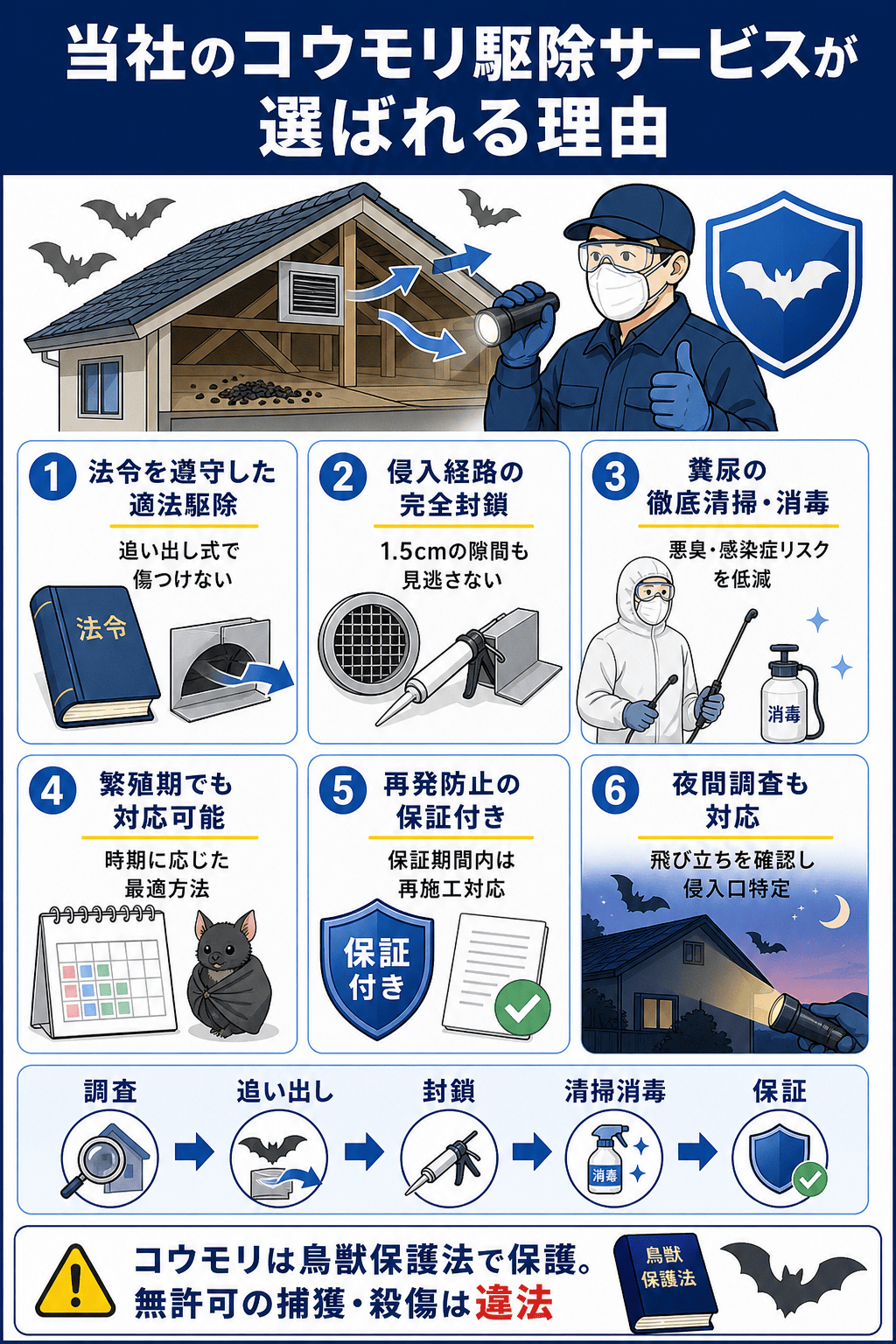 当社のコウモリ駆除サービスが選ばれる理由