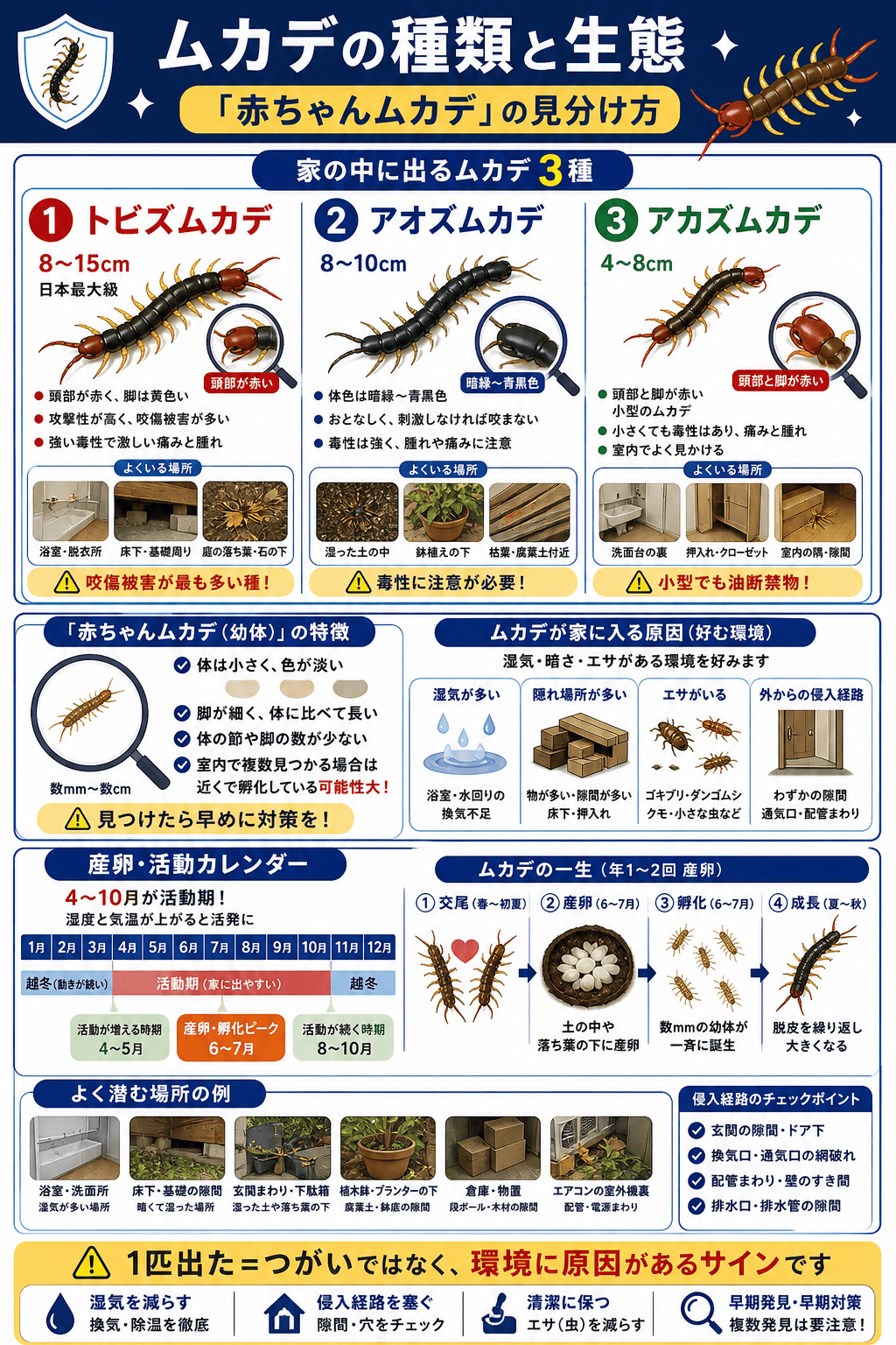 ムカデの種類と生態｜「赤ちゃんムカデ」の見分け方
