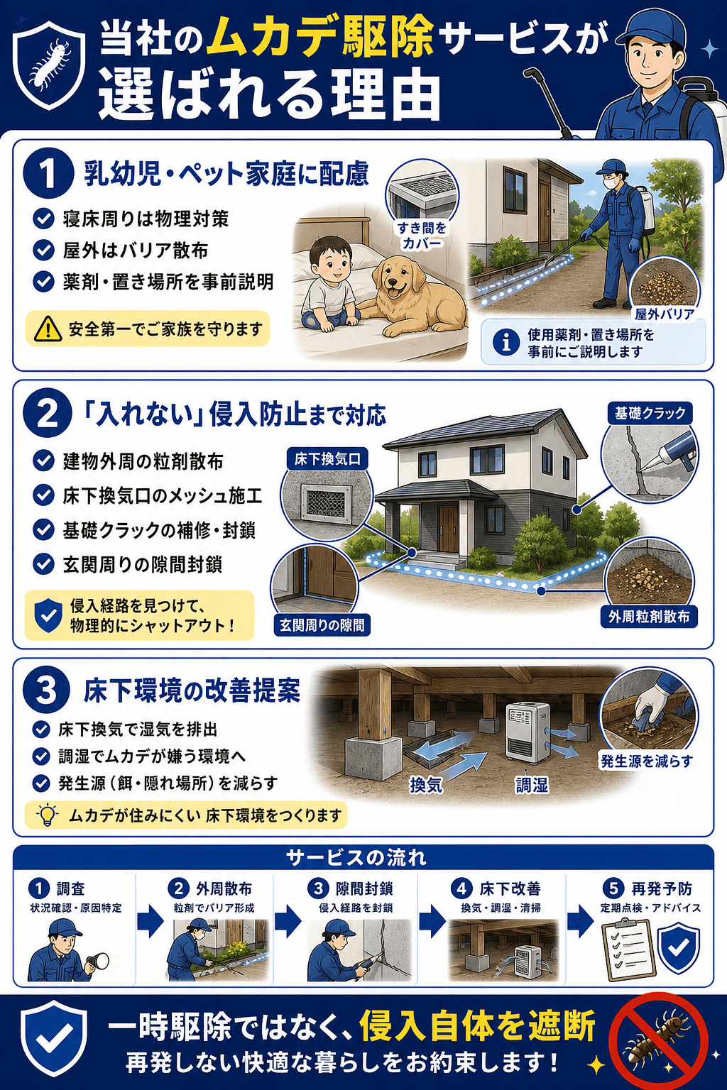 当社のムカデ駆除サービスが選ばれる理由