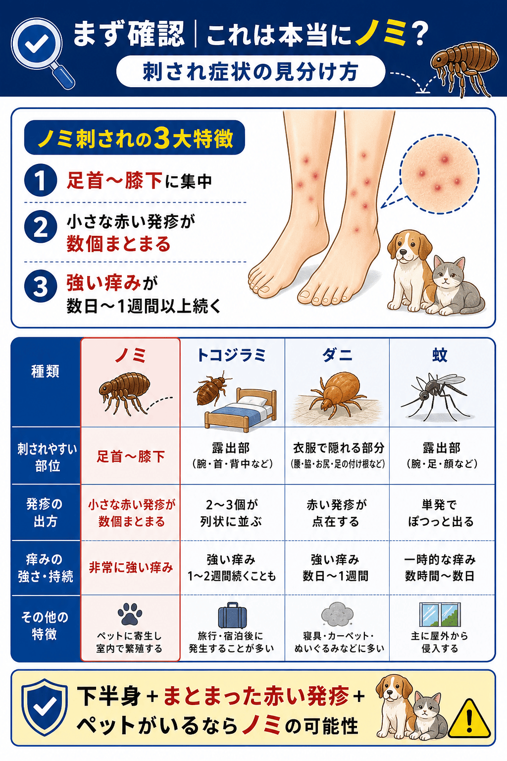 まず確認｜これは本当にノミ？刺され症状の見分け方