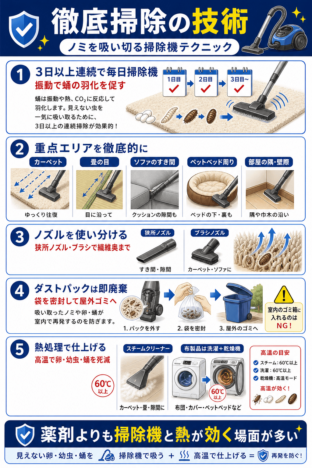 徹底掃除の技術｜ノミを吸い切る掃除機テクニック