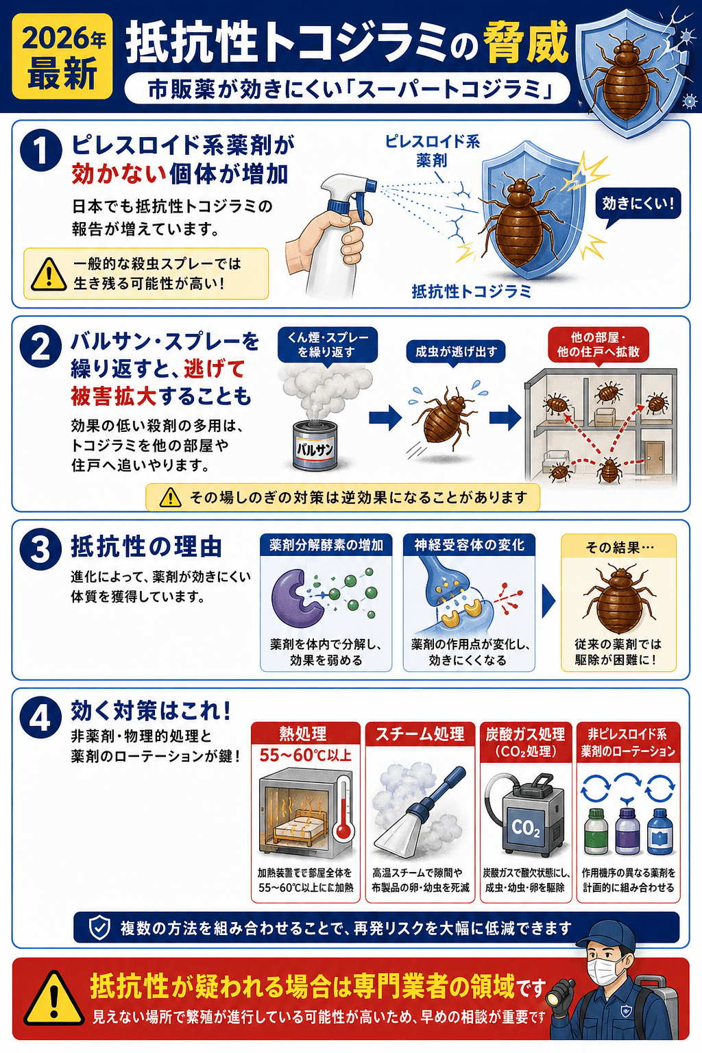 抵抗性トコジラミ（スーパートコジラミ）の脅威