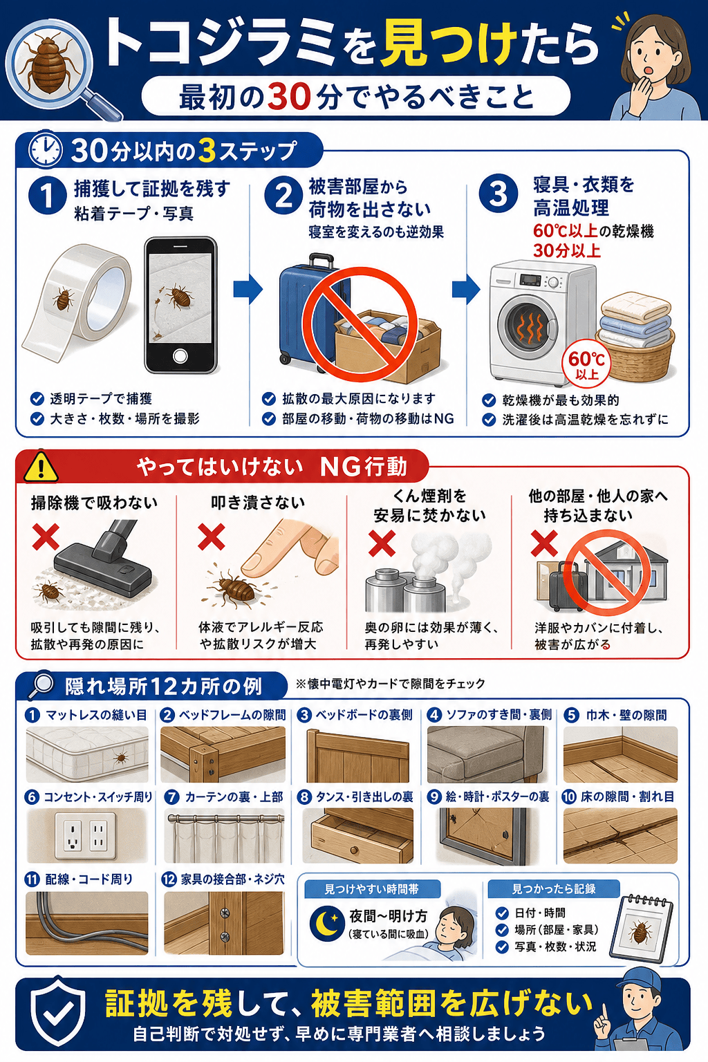 トコジラミを見つけたら｜最初の30分でやるべきこと