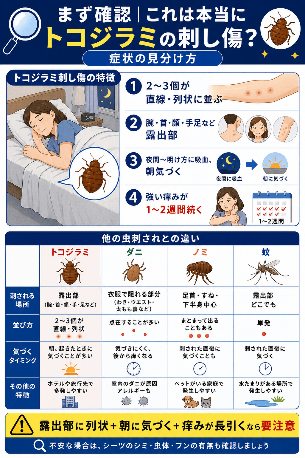 まず確認｜これは本当にトコジラミの刺し傷？症状の見分け方